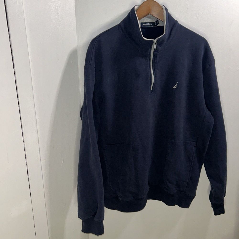 Nautica Classic Navy Quarter-Zip Pullover Sweatshirt with Signature Logo